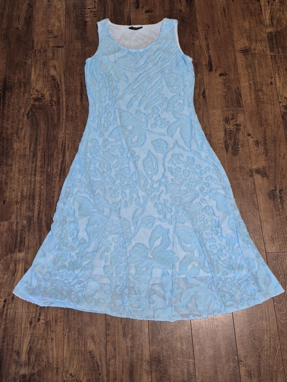 Cativa Aqua Blue Burnout Textured Sleeveless Fit & Flare Midi Dress Size Small - Picture 5 of 9